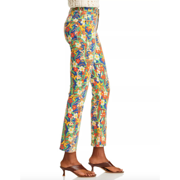 Mother The Insider Flood High Rise Jeans Cosmic Bloom Floral Print Jeans Size 26 - Picture 10 of 11